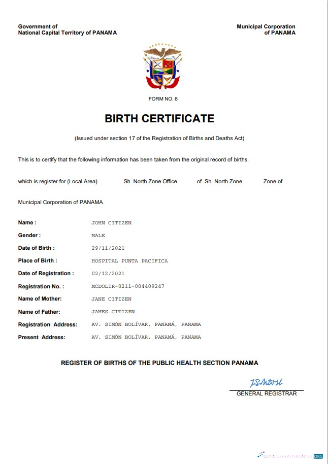 Download Panama birth certificate Word and PDF template Photoshop template